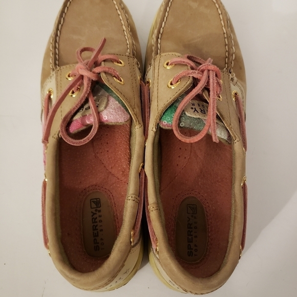 Sperry Top-Sider Tan Leather Boat Shoes Sequins Pink Womens Size 7.5 - Picture 5 of 11